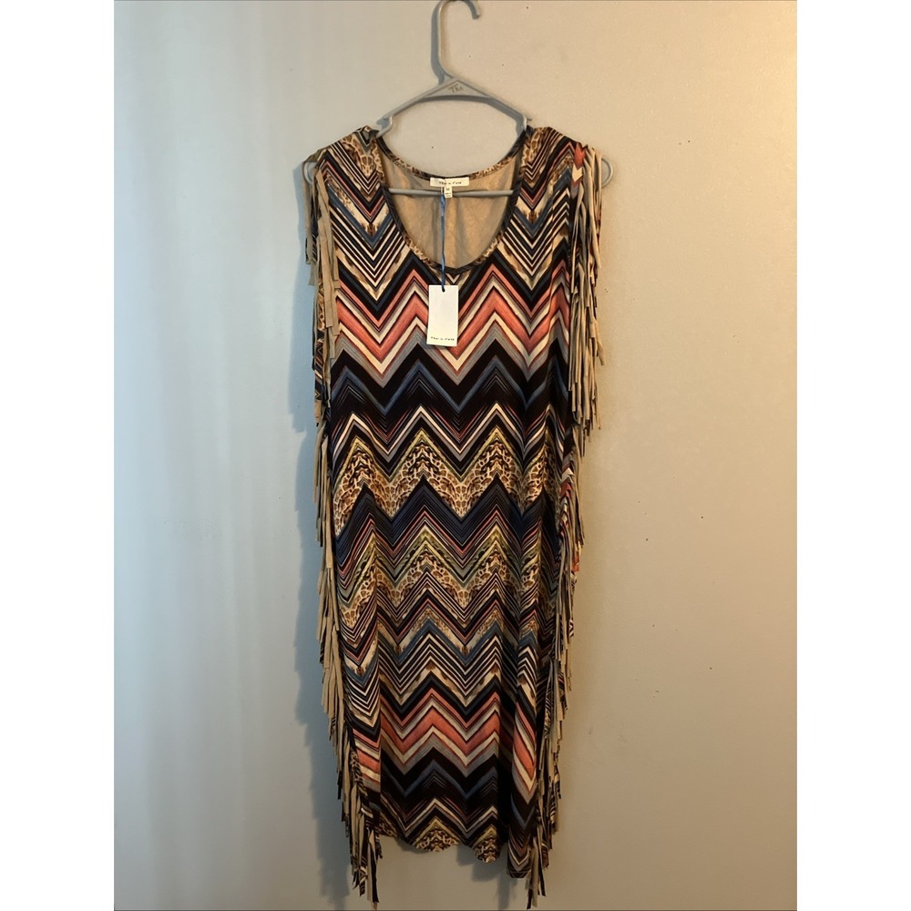Tea n Rose Fringe Dress Sz M Chevron Stripe Aztec Southwest Cowgirl NWT